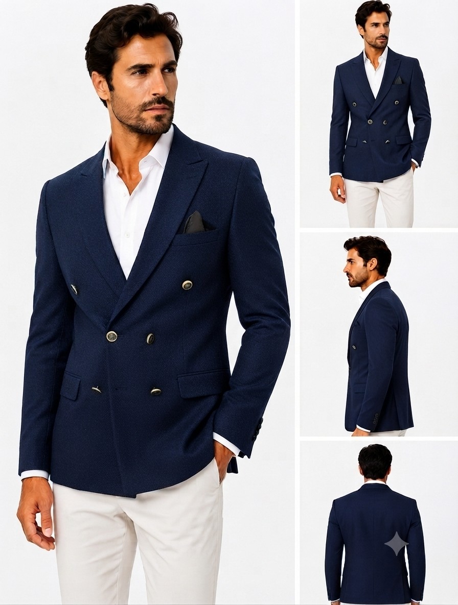 Sabri Zengin Erkek Slim Fit Kruvaze Blazer Ceket