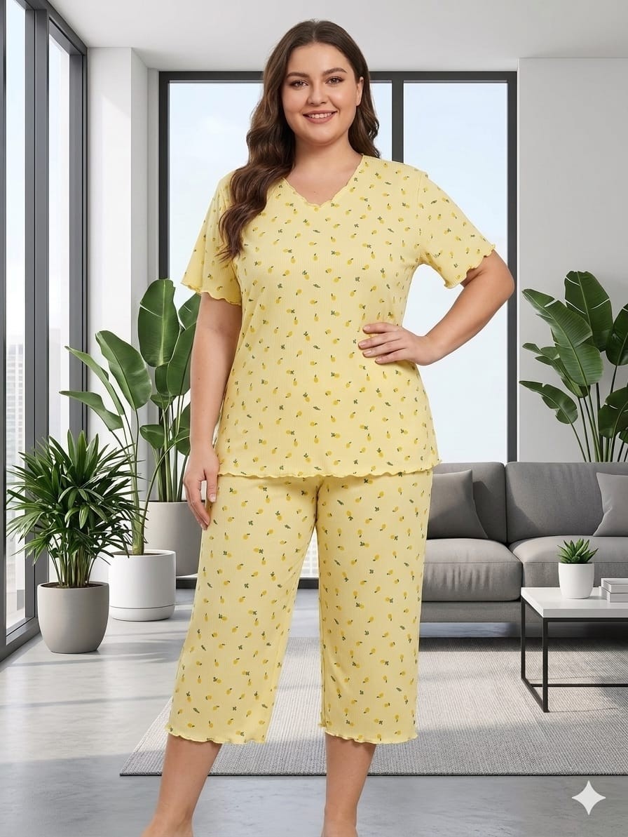 Asel Büyük Beden Kısa Kol Pamuklu Ultrasoft Likralı Kapri Pijama Takımı görsel 6