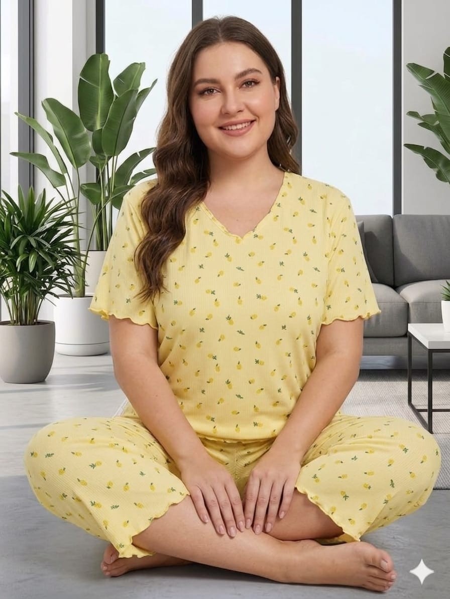 Asel Büyük Beden Kısa Kol Pamuklu Ultrasoft Likralı Kapri Pijama Takımı görsel 7