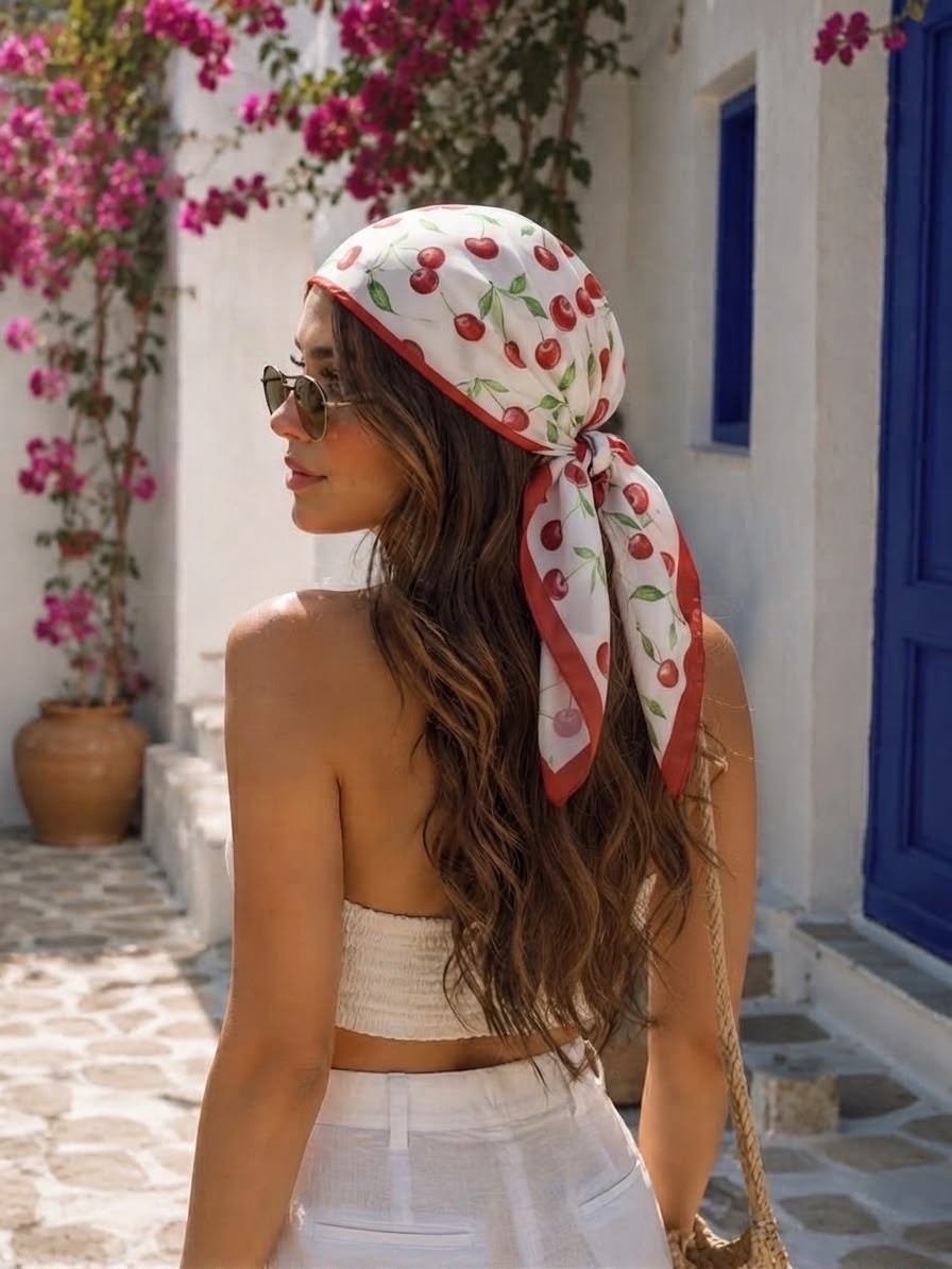 Revam Collection Kiraz Desenli Fular Bandana Şal 50X50