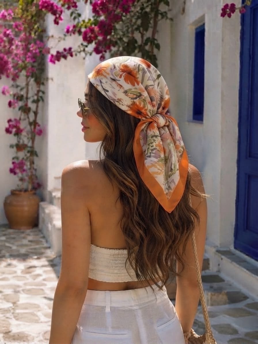 Revam Collection Çiçek Desen Bandana Fular Şal
