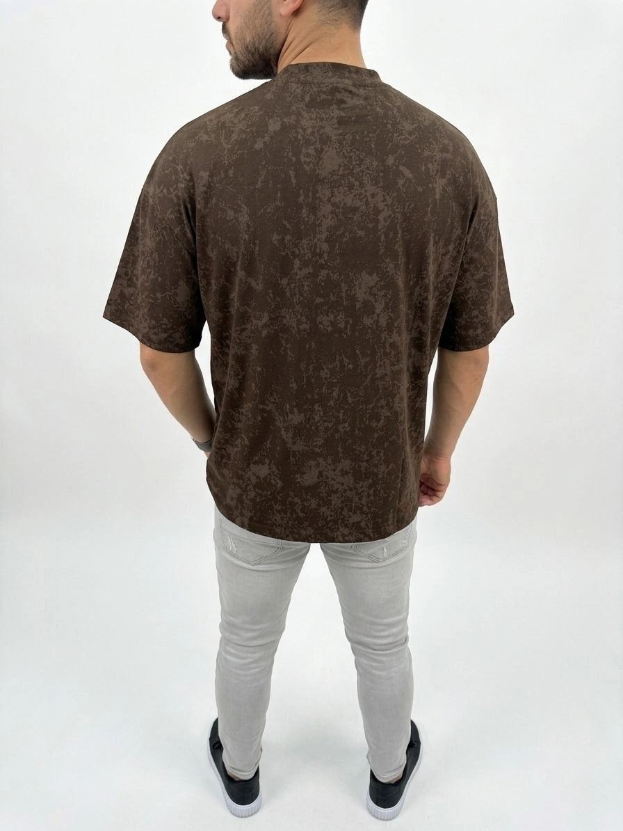 Fantastik Store Erkek Premium Tişört Osy Yumuşak Dokulu Yıkamalı Oversize T-Shirt - Kahverengi görsel 2