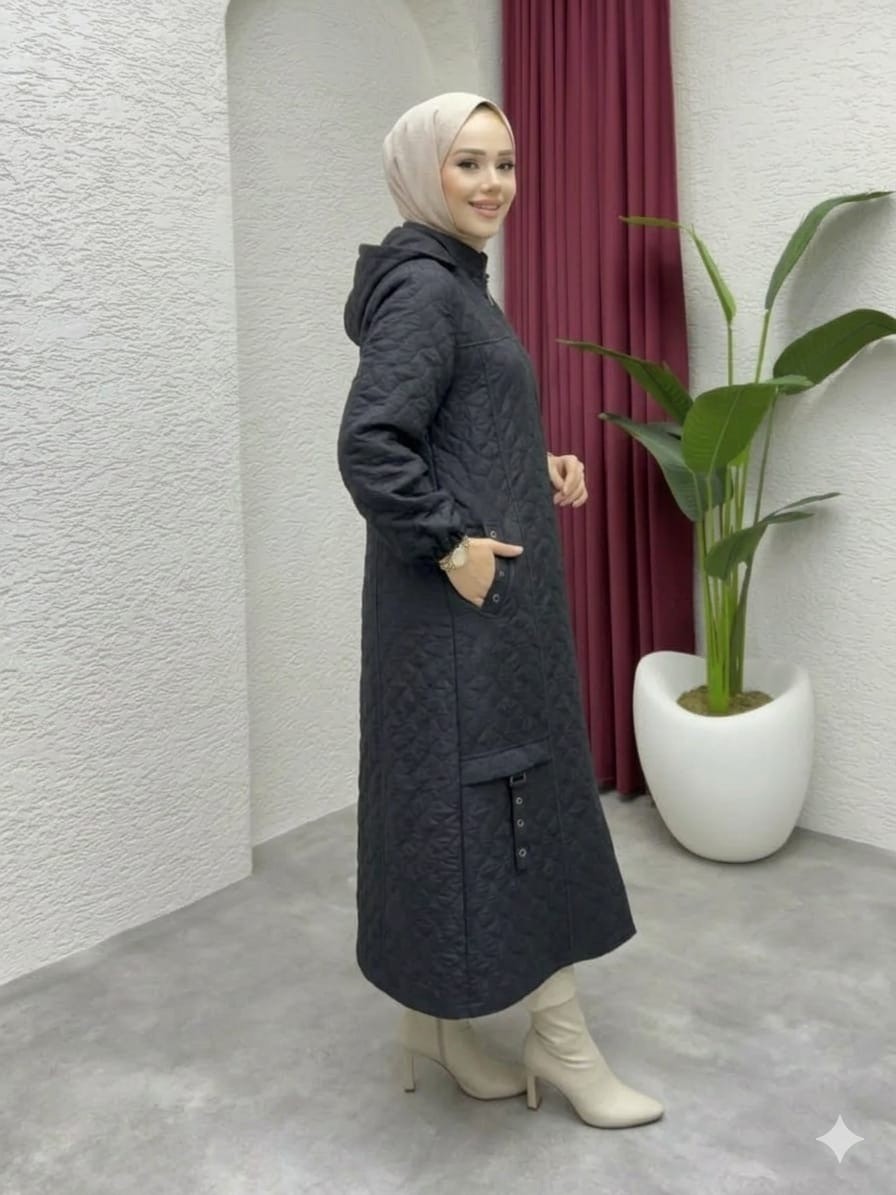Glr & Gym Nursena Kadın Büyük Beden Mevsimlik Ara Boy Örme Kapitone Mont görsel 4