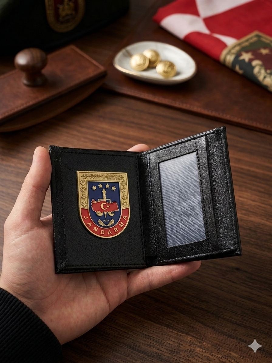 Silyon Askeri Giyim Jandarma-2 Metal Rozetli Klasik Deri Cüzdan