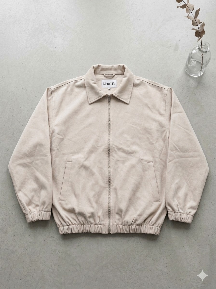 Mero Life Erkek Basic Old Money Fermuarlı Oversize Mevsimlik Polo Yaka Gabardin Kumaş Ceket