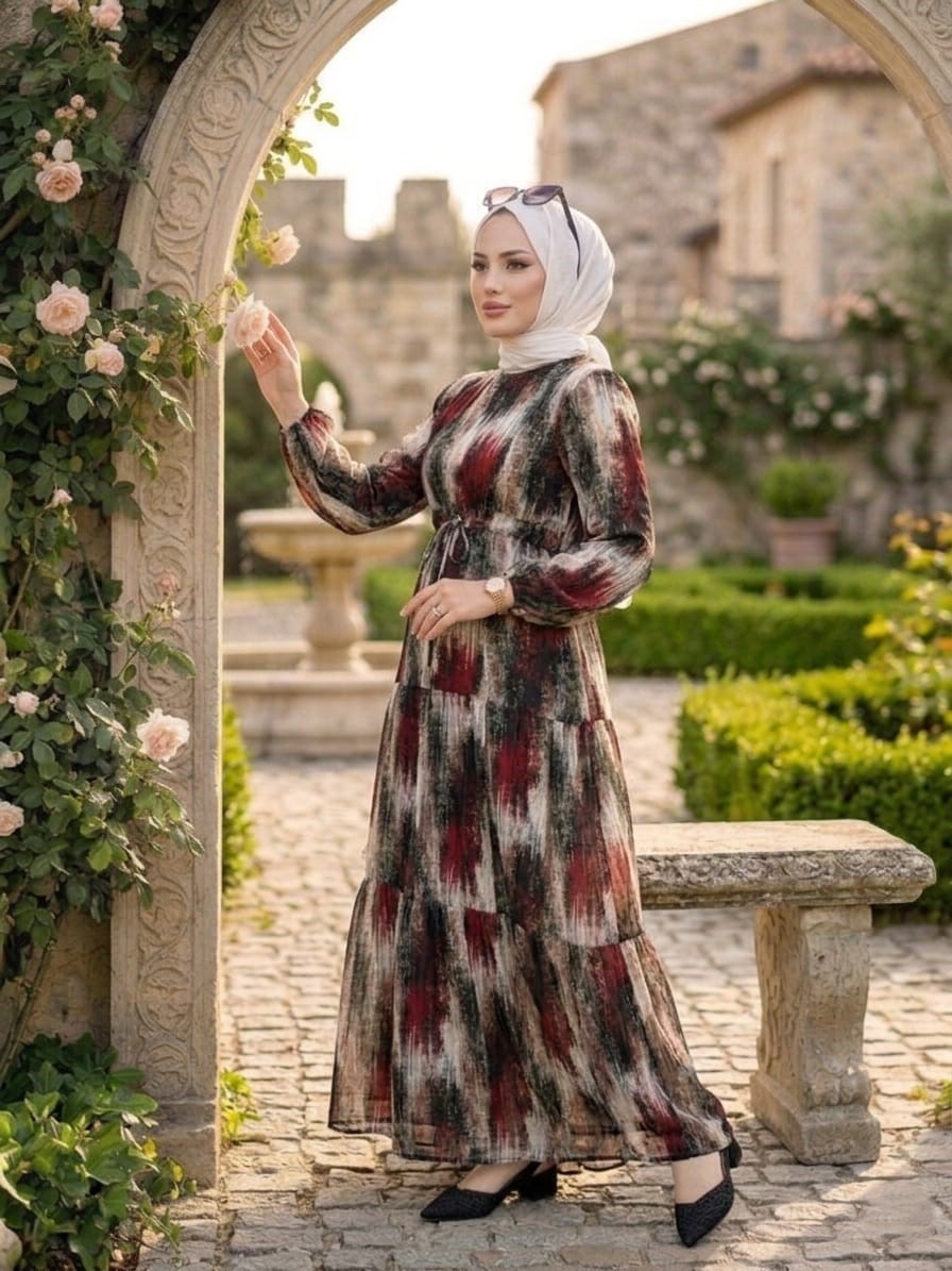 Mismoly Belden Bağlamalı Desenli Günlük Rahat Elbise görsel 7
