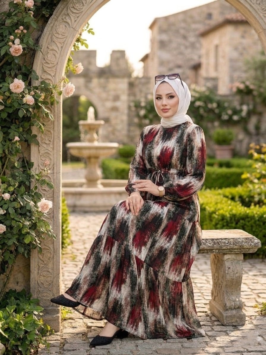 Mismoly Belden Bağlamalı Desenli Günlük Rahat Elbise görsel 8
