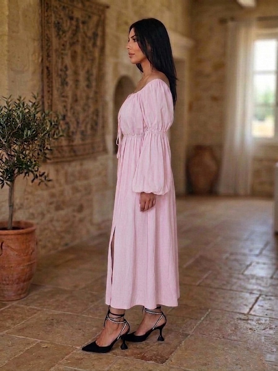 Tuseja Büzgülü Elbise Pembe