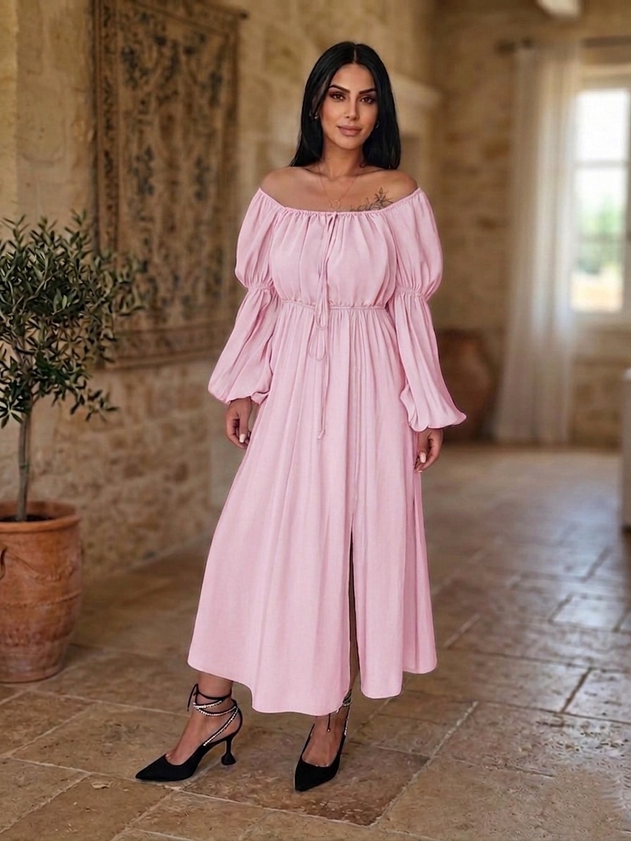 Tuseja Büzgülü Elbise Pembe görsel 2