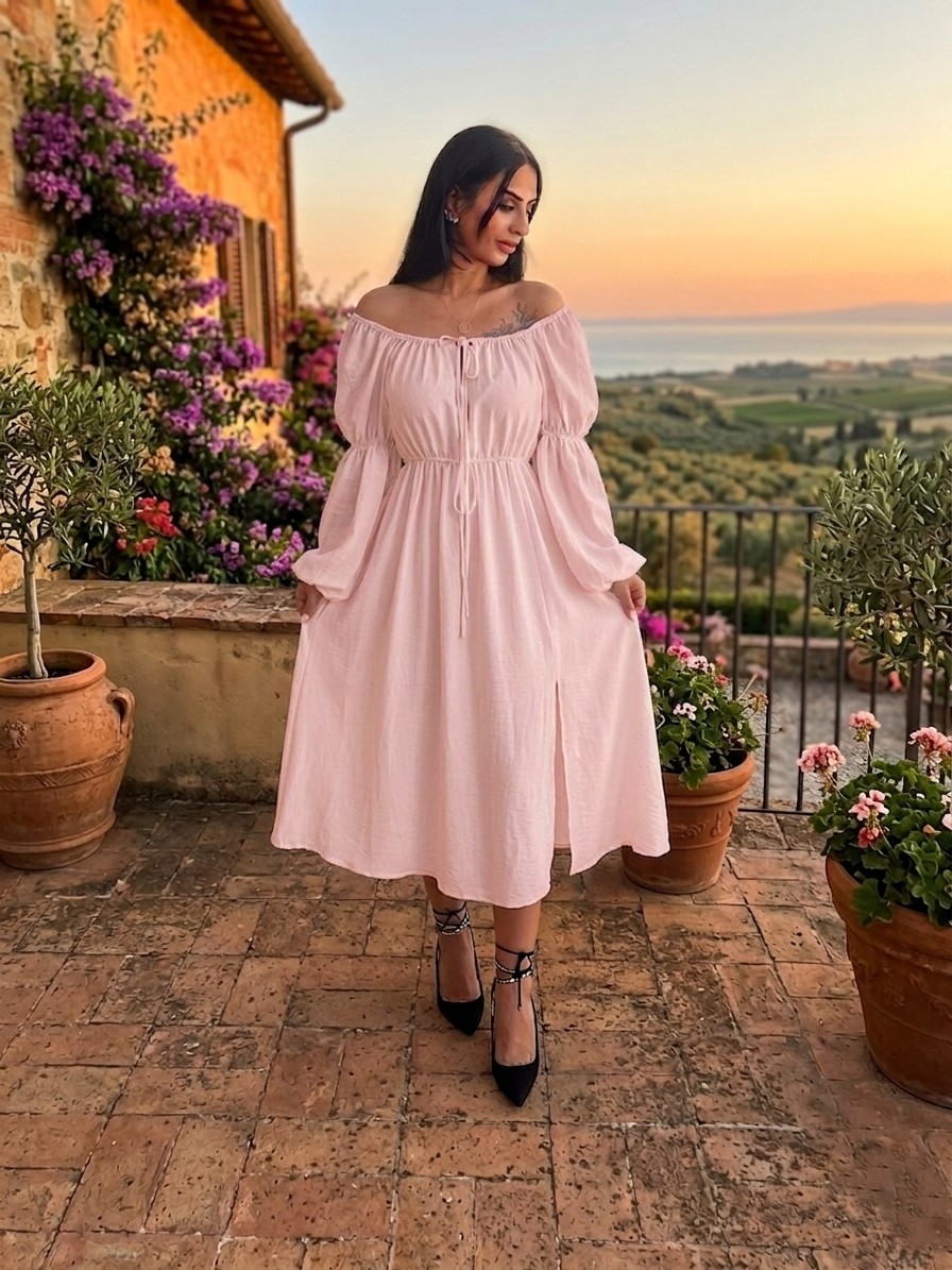 Tuseja Büzgülü Elbise Pembe görsel 3