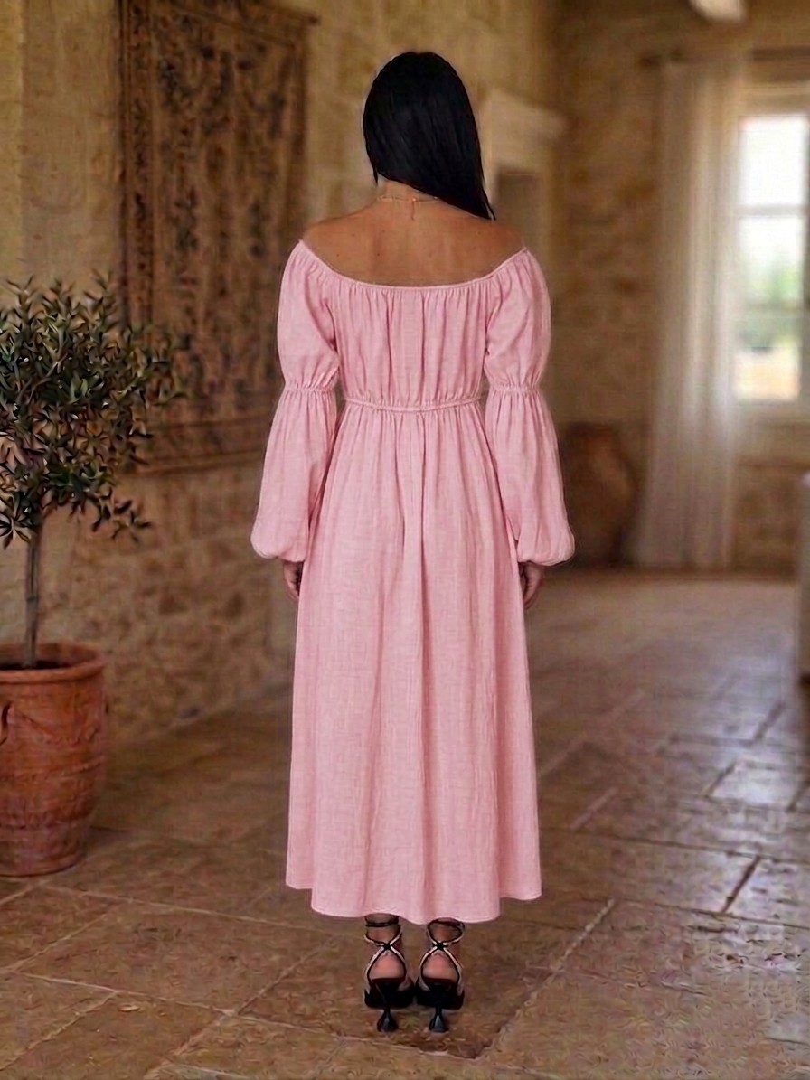 Tuseja Büzgülü Elbise Pembe görsel 5