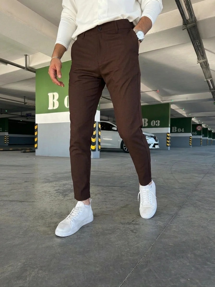 Ser Joven Erkek Siyah Slim Fit Dar Kesim Likralı Yan Cep Bilek Boy Düz Kumaş Pantolon görsel 2