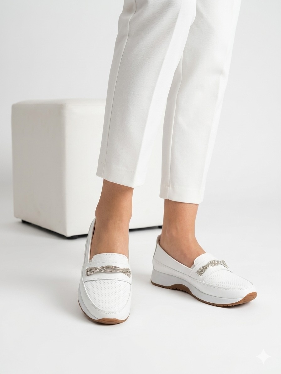 Kaof Shoes Kadın Beyaz Günlük Ayakkabı Ortopedik Anne Ayakkabısı Kadın Babet Ayakkabı Spor Casual Ayakkabı DAR KALIPTIR görsel 6