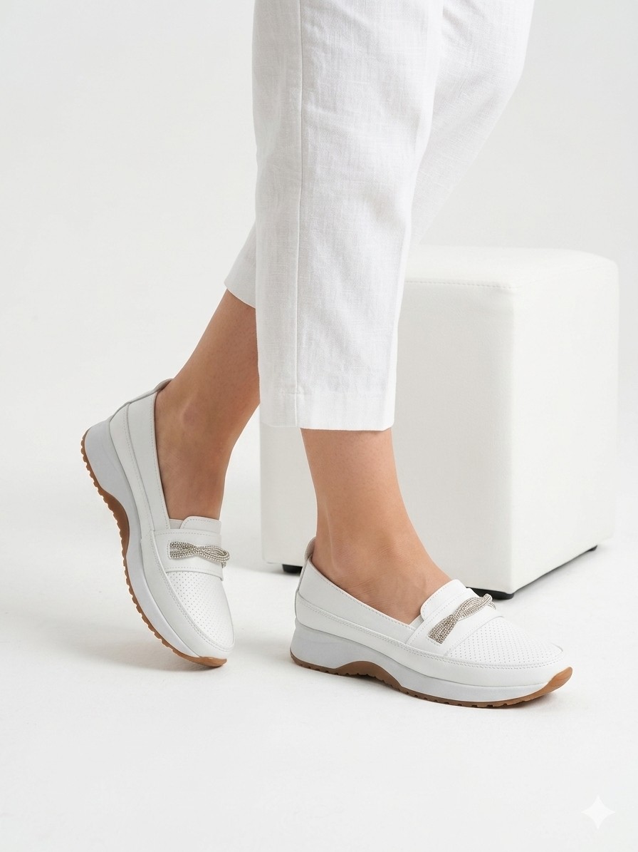 Kaof Shoes Kadın Beyaz Günlük Ayakkabı Ortopedik Anne Ayakkabısı Kadın Babet Ayakkabı Spor Casual Ayakkabı DAR KALIPTIR görsel 7
