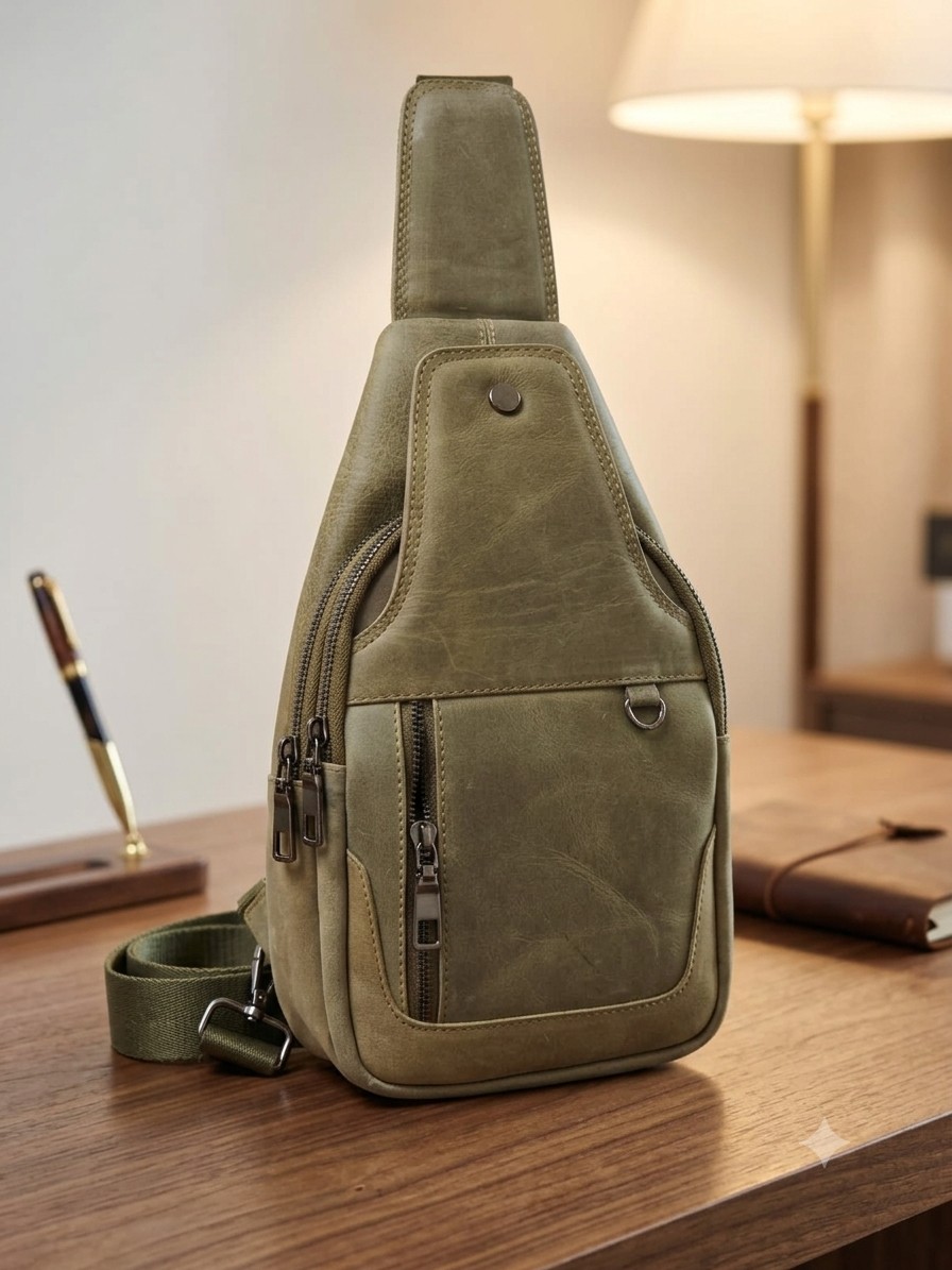 Deribond Hakiki Deri Erkek Çapraz Göğüs Çantası - Çok Bölmeli Body Bag Sling Bag görsel 3