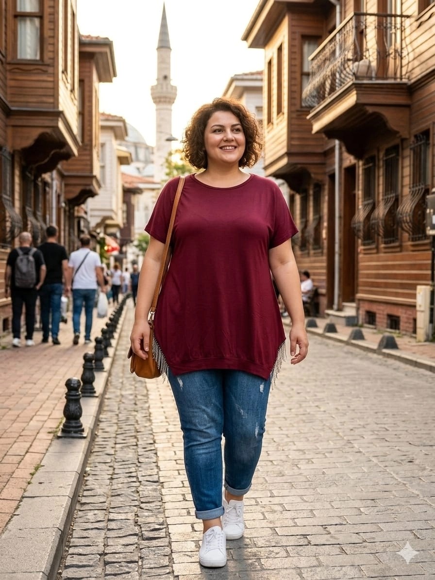 ModaSehle Büyük Beden Alt Püsküllü Bordo Tunik görsel 2