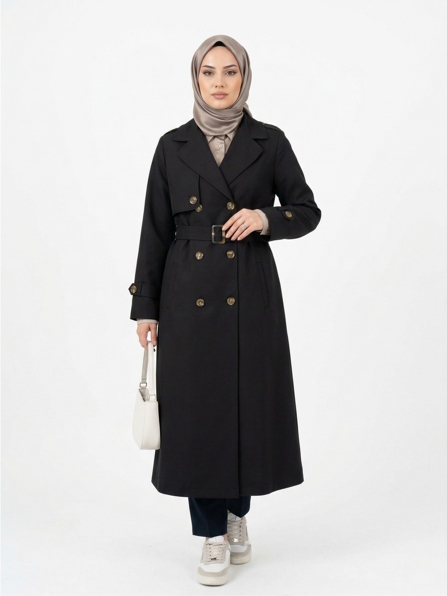 Glr & Gym Mela Kadın Büyük Beden Koton Kumaş Astarsız Mevsimlik Ara Boy Trençkot görsel 7