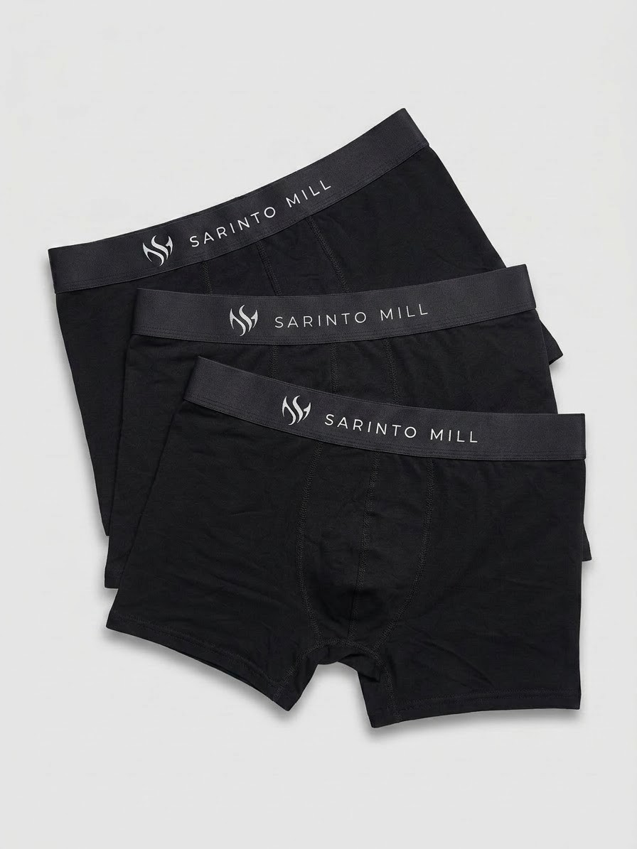Sarinto Mill Pamuklu Erkek Siyah Boxer Seti