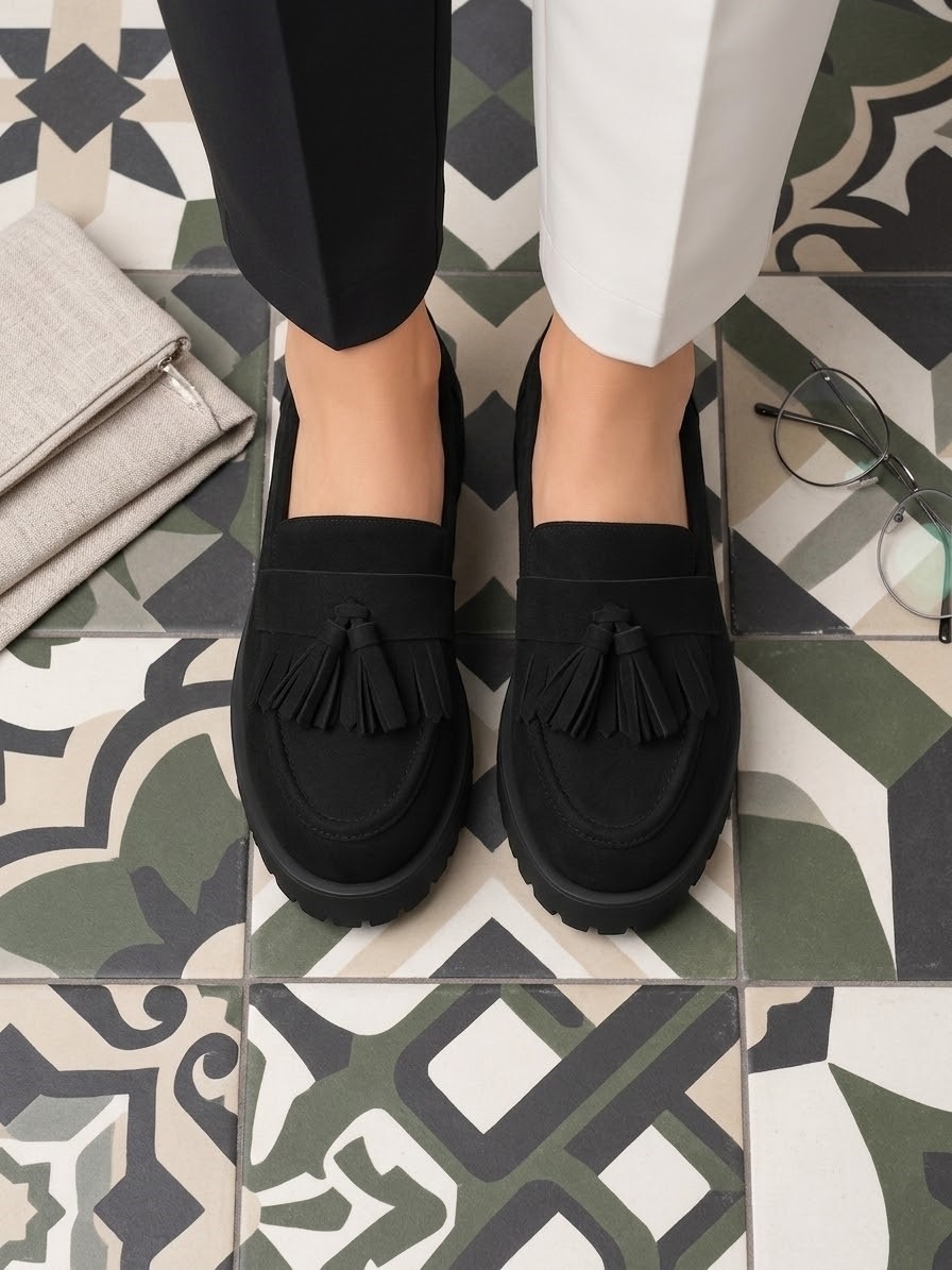 Mcdark Kadın Püsküllü Casual Loafer Ayakkabı-Siyah Süet görsel 2