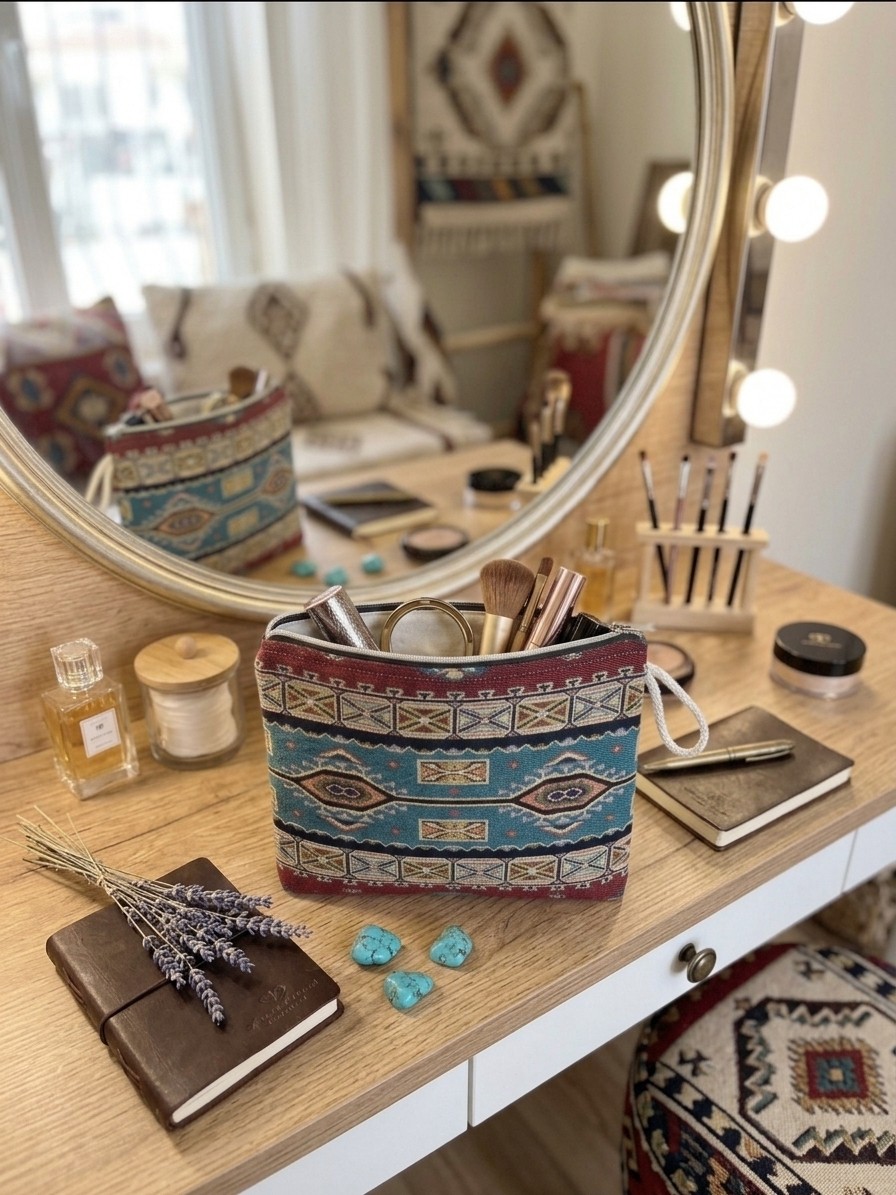 Belirtilmemiş Kilim Desenli Orta Boy Goblen Cüzdan, Şık ve Otantik El Çantası görsel 2