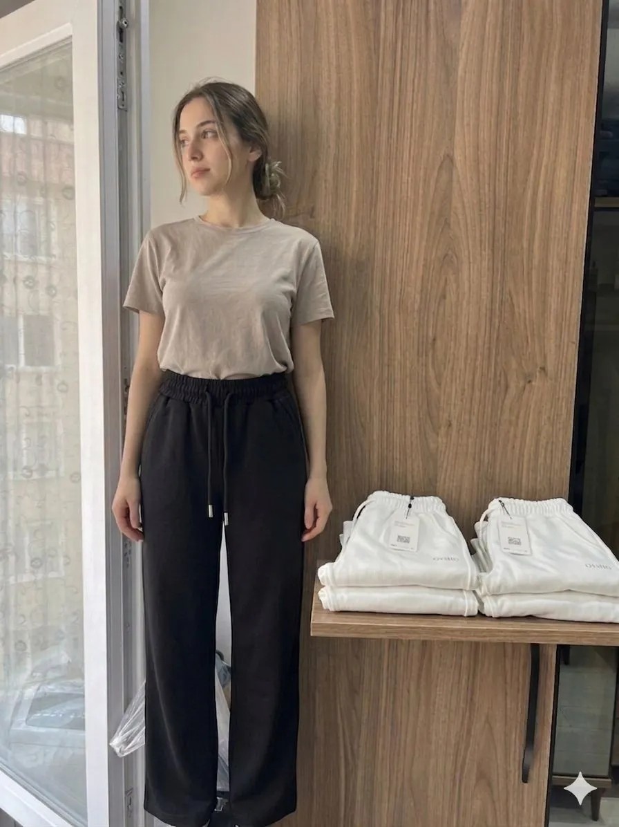 Moda Kadın Geniş Paça Eşofman Altı Yüksek Bel Salaş Rahat Günlük & Spor Pantolon