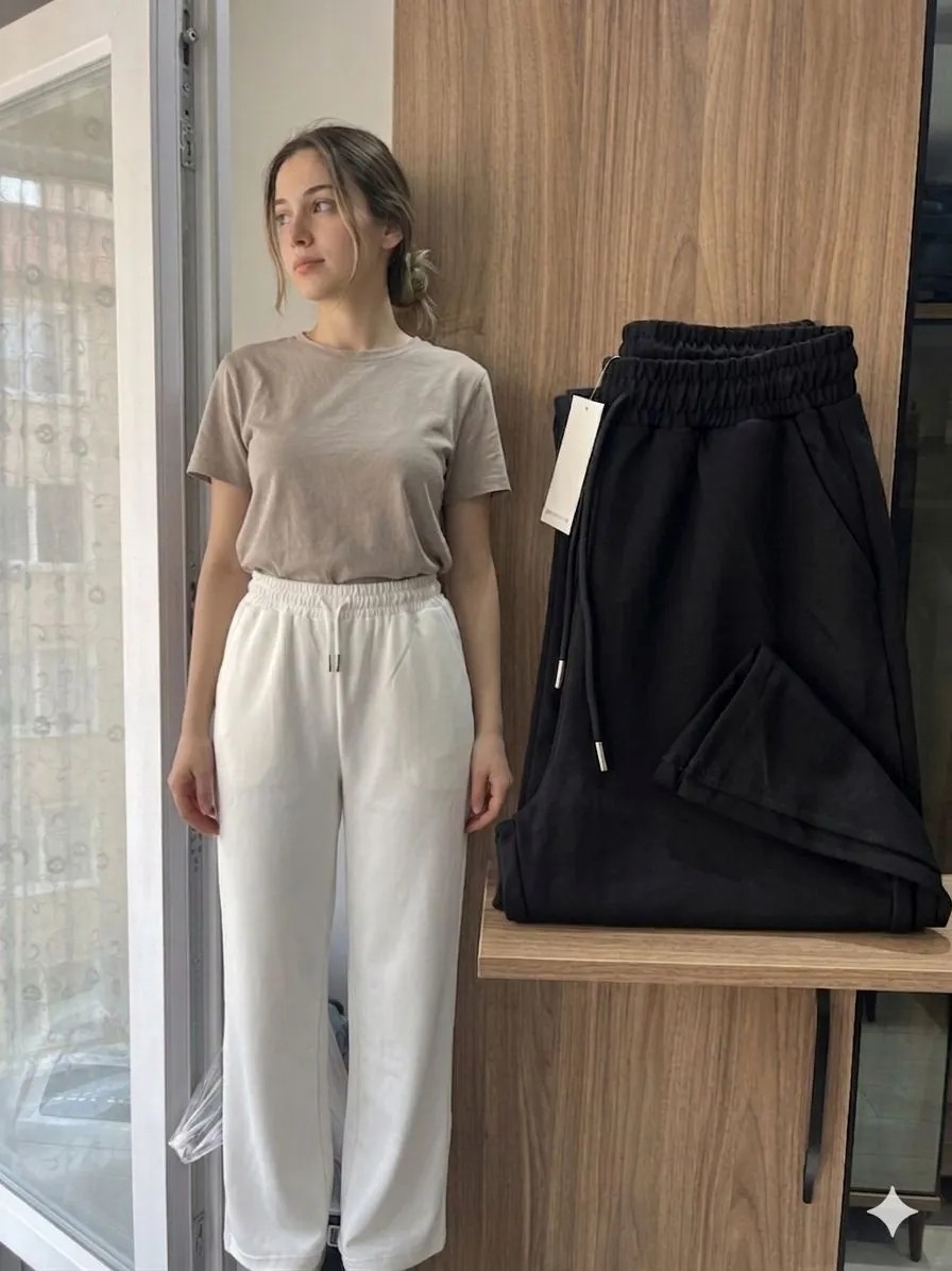 Moda Kadın Geniş Paça Eşofman Altı Yüksek Bel Salaş Rahat Günlük & Spor Pantolon görsel 2