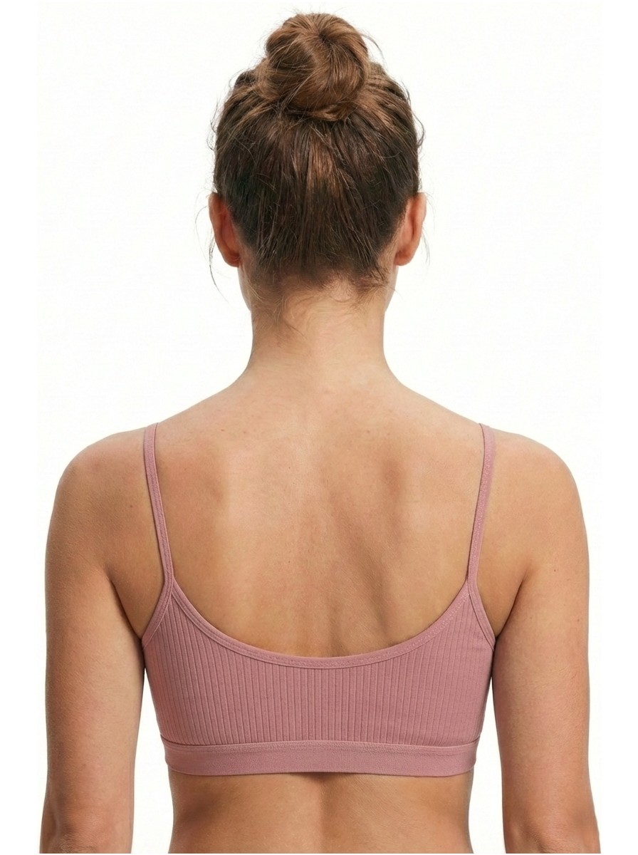 Underwear Bodyway 2'li Paket Esnek Fitilli Ribana Crop Atlet - Pamuklu Dokulu Büstiyer Set - Uyku Sütyeni görsel 5