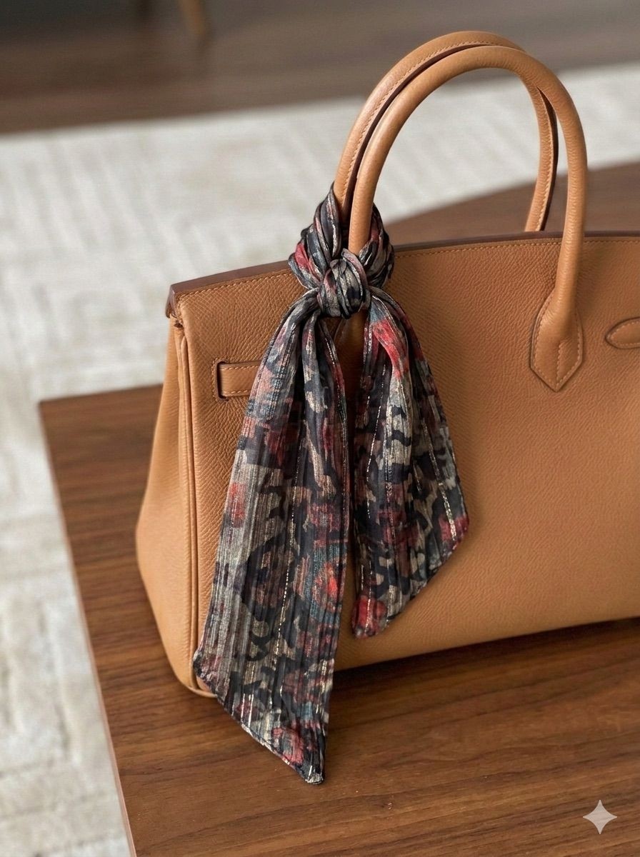 JZ Moda Çift Katlı Lüks Puantiye Desenli Twilly - 95X8 cm Entascarf -Çanta Fuları