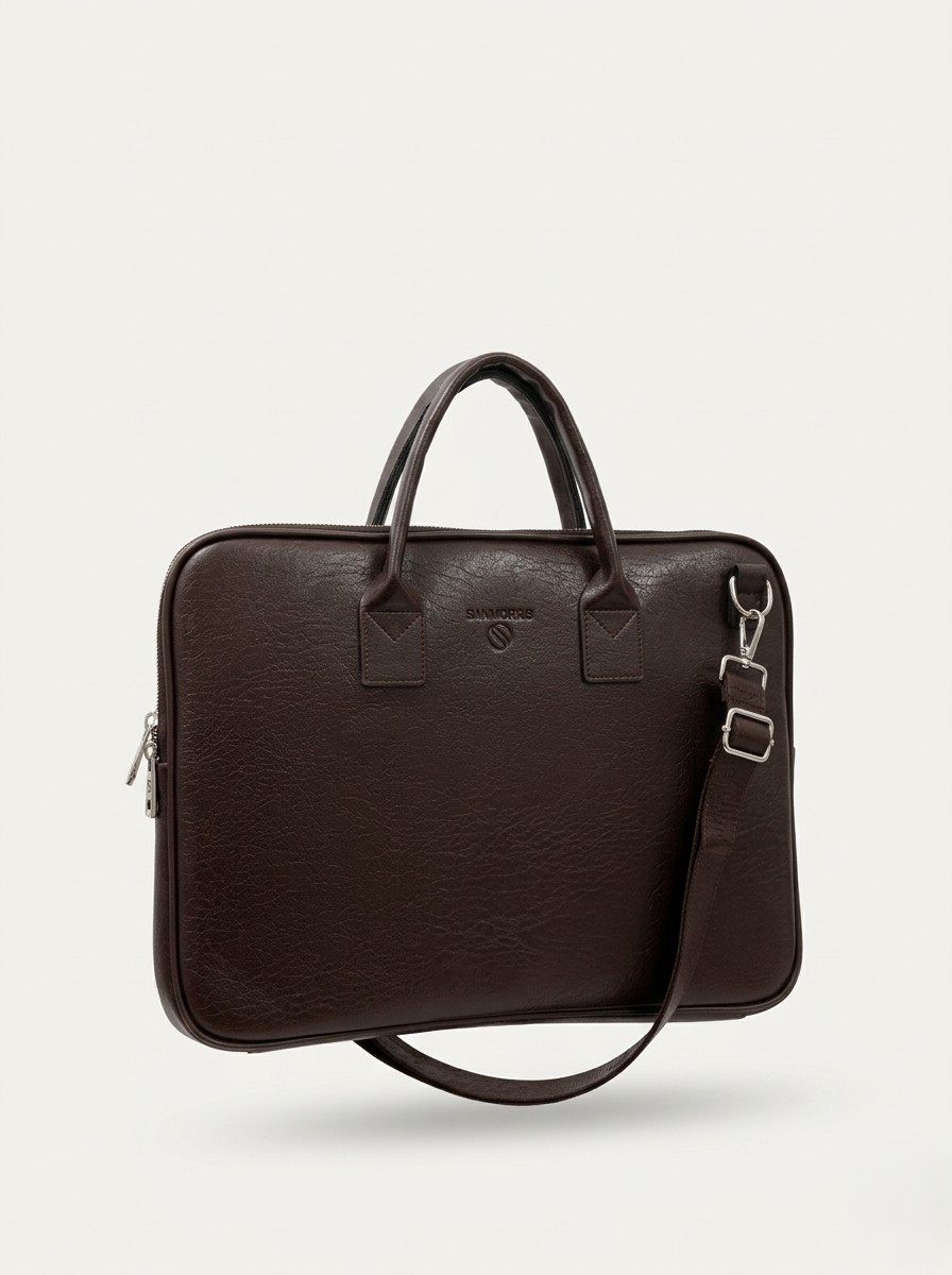 Sanmorris Unisex 15.6 inç Uyumlu Suni Deri Darbe Korumalı Laptop ve Evrak Çantası
