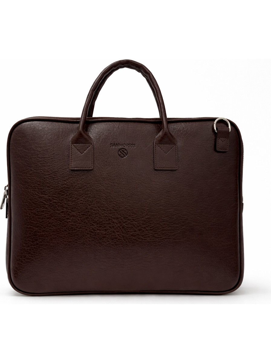 Sanmorris Unisex 15.6 inç Uyumlu Suni Deri Darbe Korumalı Laptop ve Evrak Çantası görsel 4