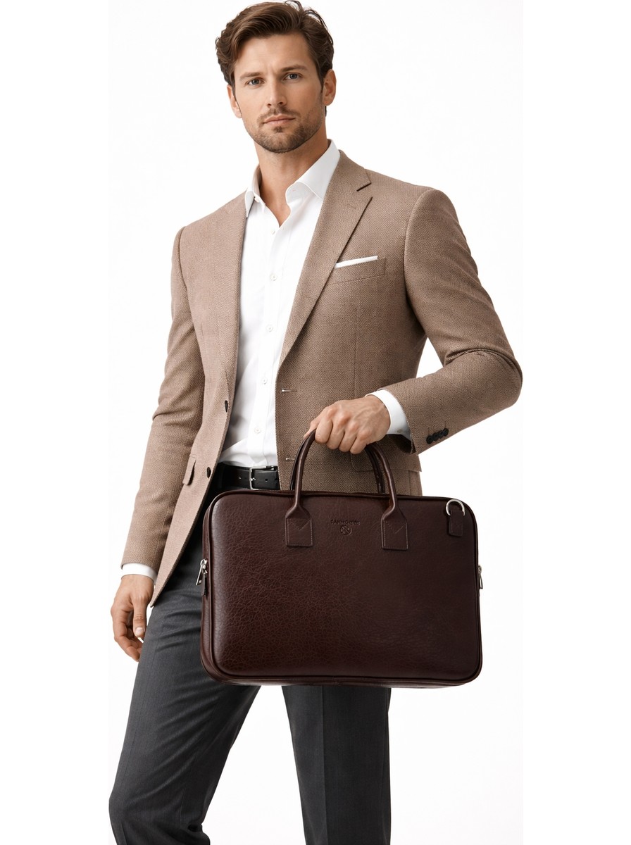 Sanmorris Unisex 15.6 inç Uyumlu Suni Deri Darbe Korumalı Laptop ve Evrak Çantası görsel 6