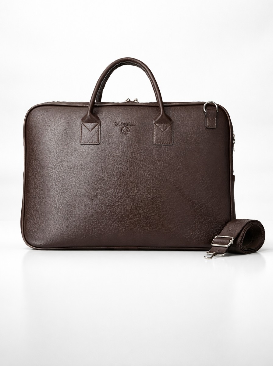 Sanmorris Unisex 15.6 inç Uyumlu Suni Deri Darbe Korumalı Laptop ve Evrak Çantası görsel 7