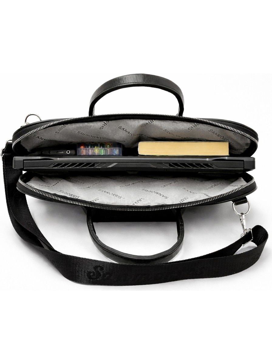 Sanmorris Unisex 15.6 inç Uyumlu Suni Deri Darbe Korumalı Laptop ve Evrak Çantası görsel 8