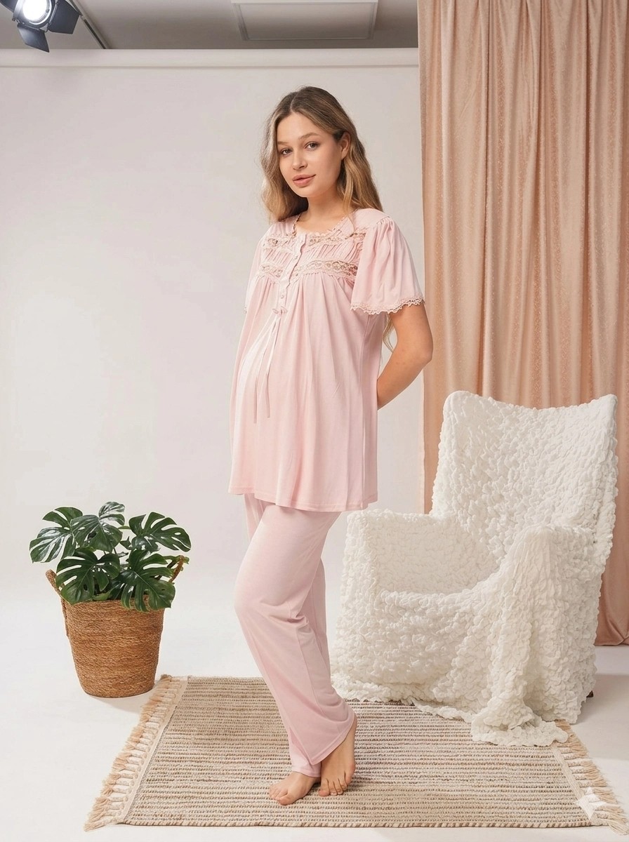Bone 5806 Kadın 3'lü Sabahlıklı Lohusa Pijama Takımı görsel 2