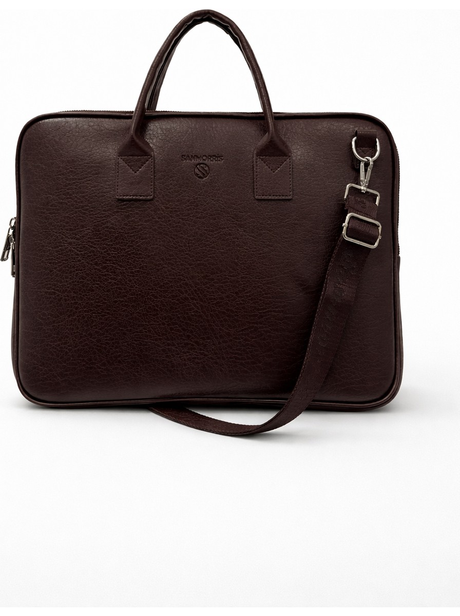 Sanmorris Unisex 15.6 inç Uyumlu Suni Deri Darbe Korumalı Laptop ve Evrak Çantası görsel 5