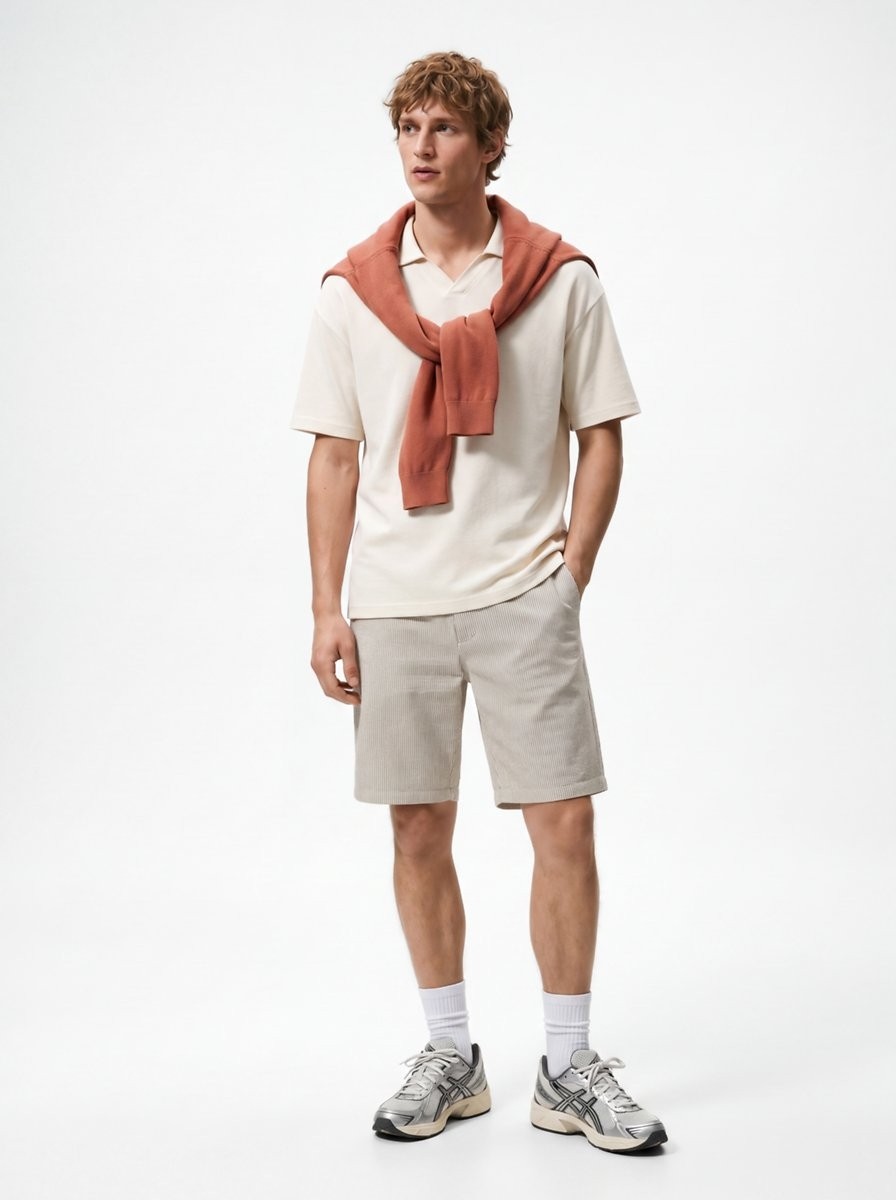 LTB V Yaka Pike Polo Yaka Bej T-Shırt
