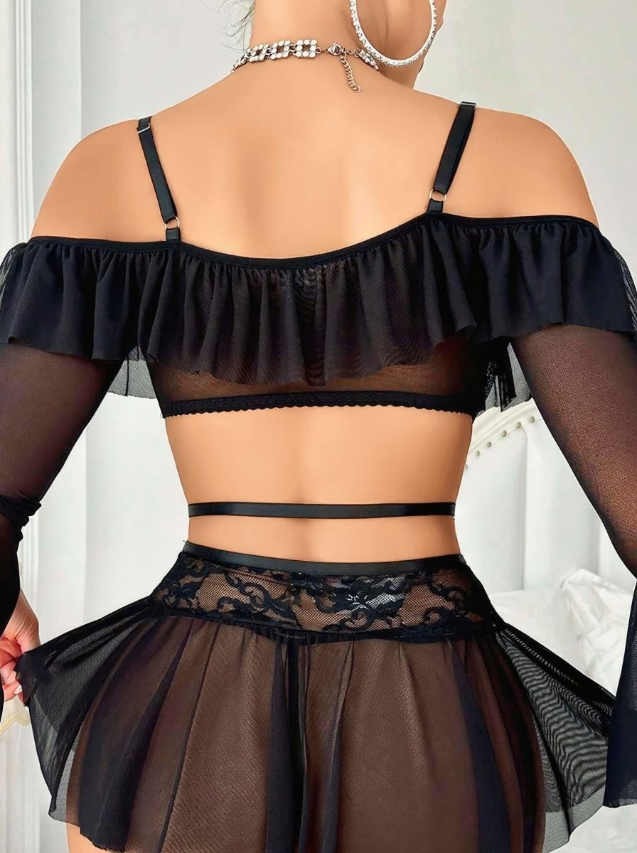 İkikareshop Kadın Siyah Etek Bustiyer Sexy Gecelik Takım 3831 görsel 2