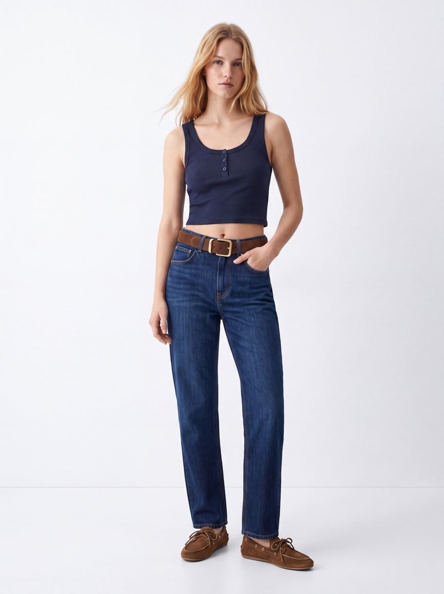 LTB Düğmeli Kaşkorse Crop Lacivert Atlet