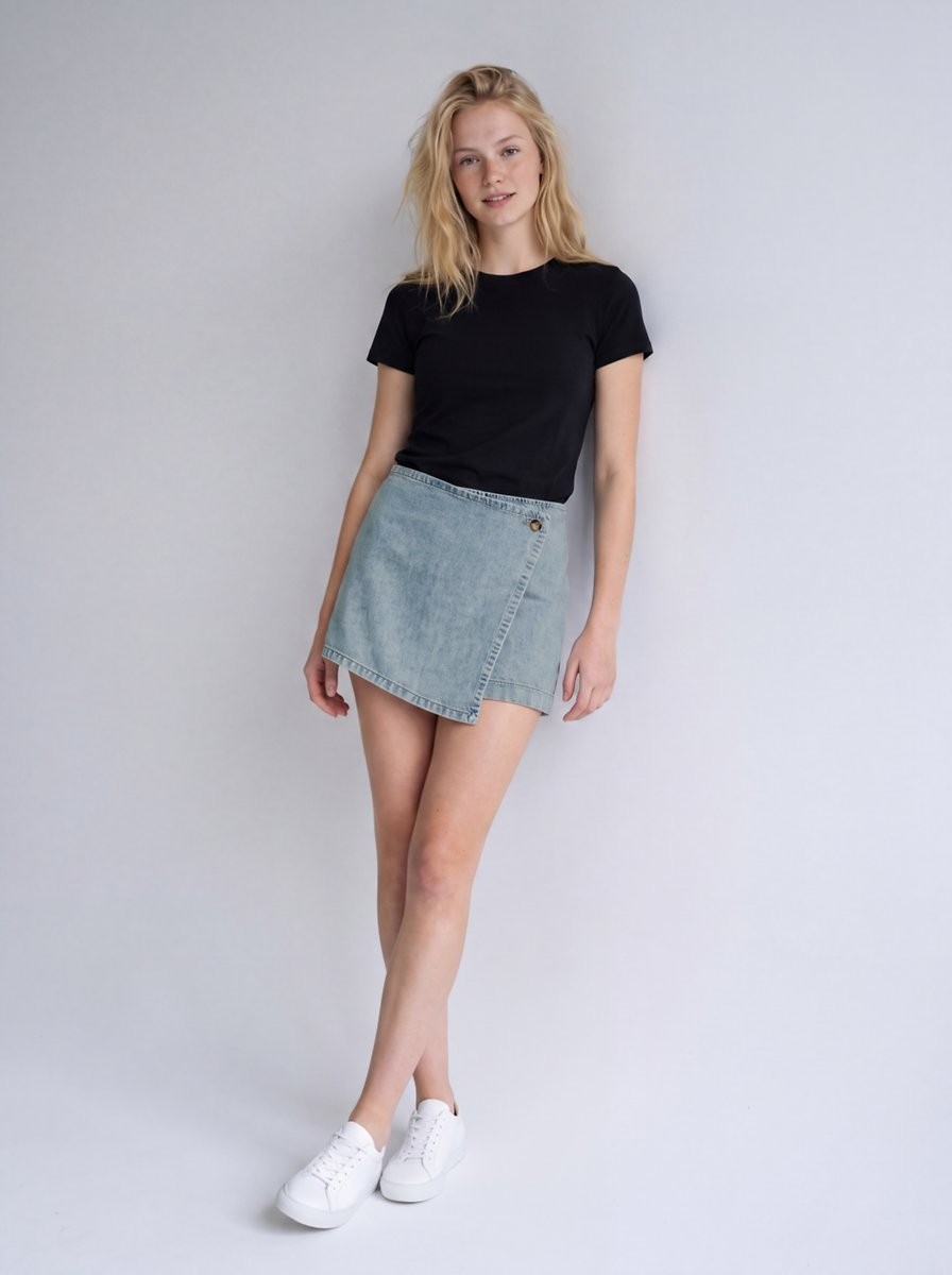 LTB Rosanna Çapraz Kapamalı Jean Light Indigo Şort Etek