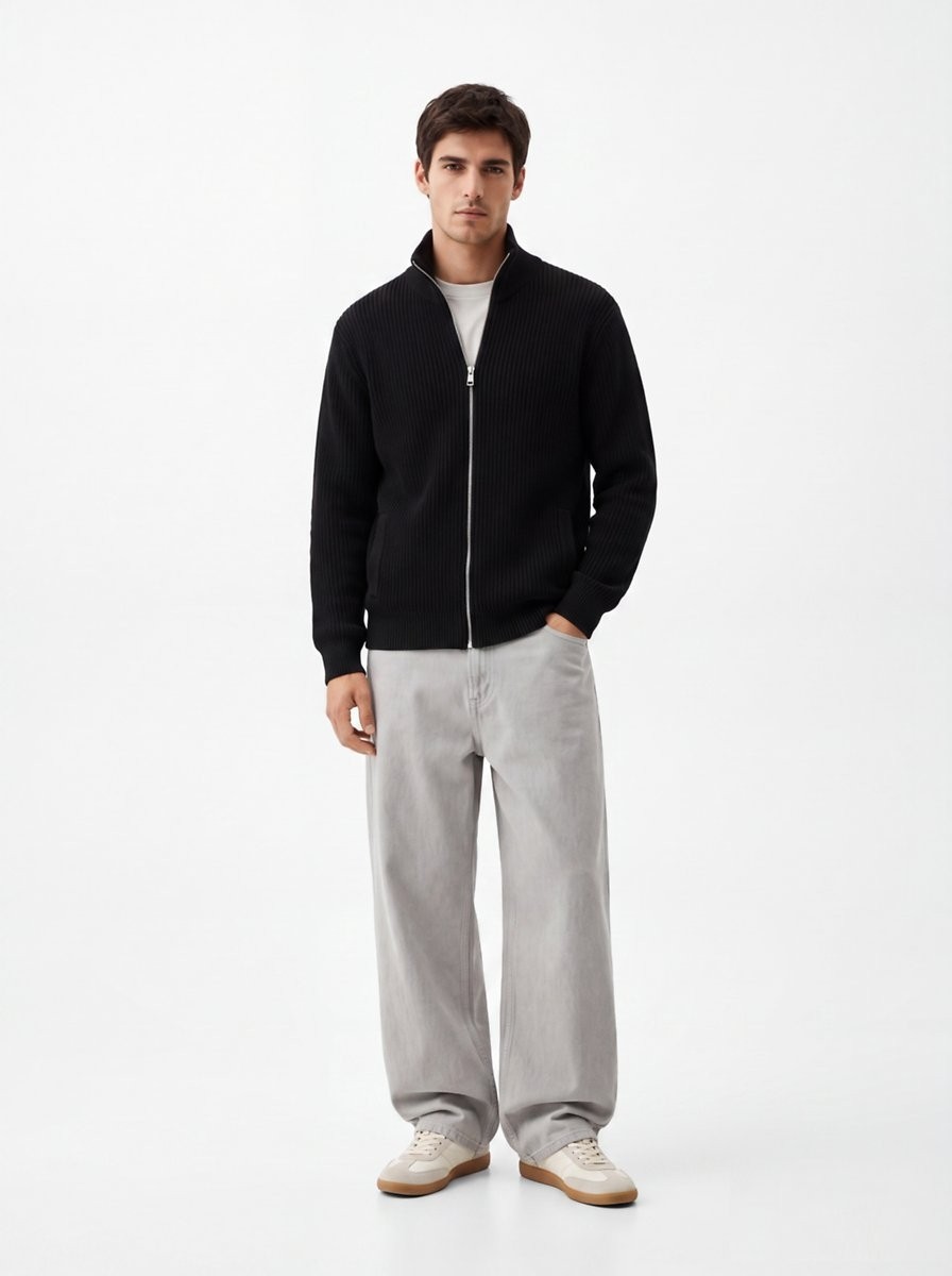 LTB Regular Fit Dik Yaka Triko Siyah Hırka