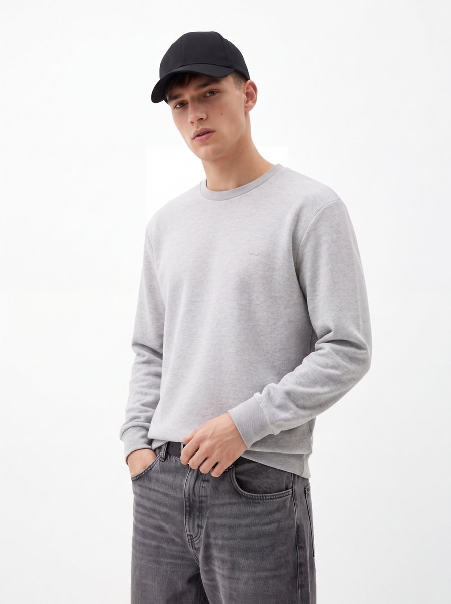 LTB Regular Fit Basic Bisiklet Yaka Gri Sweatshırt görsel 4