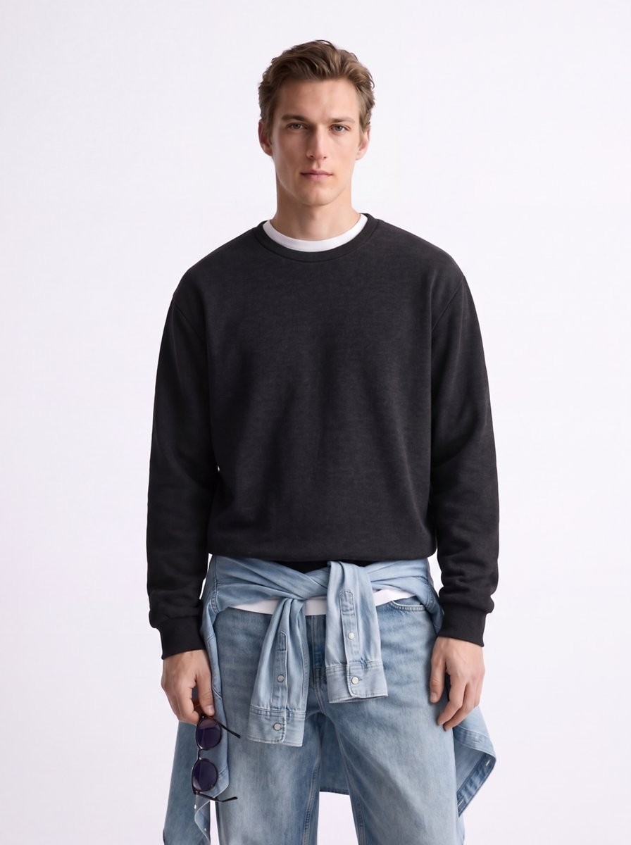 LTB Regular Fit Basic Bisiklet Yaka Antrasit Sweatshırt görsel 2