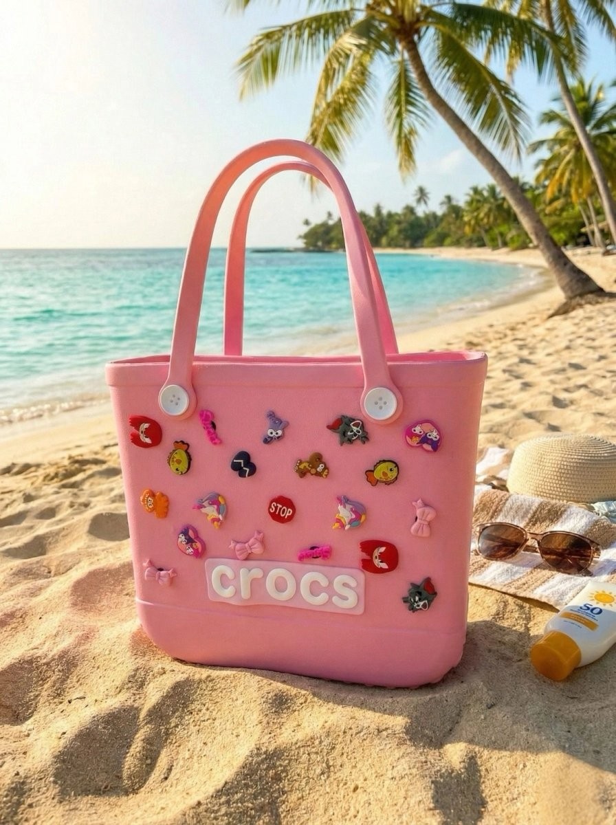 bebekokusu Crocs Stil Jibbitzli Kadın Plaj Çantası görsel 4