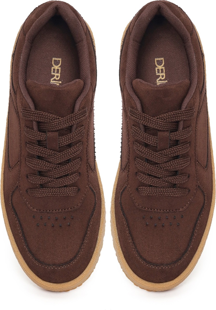 Derimod Kadın Kahverengi Bağcıklı Kalın Tabanlı Süet Sneaker 26PFE145210 görsel 4