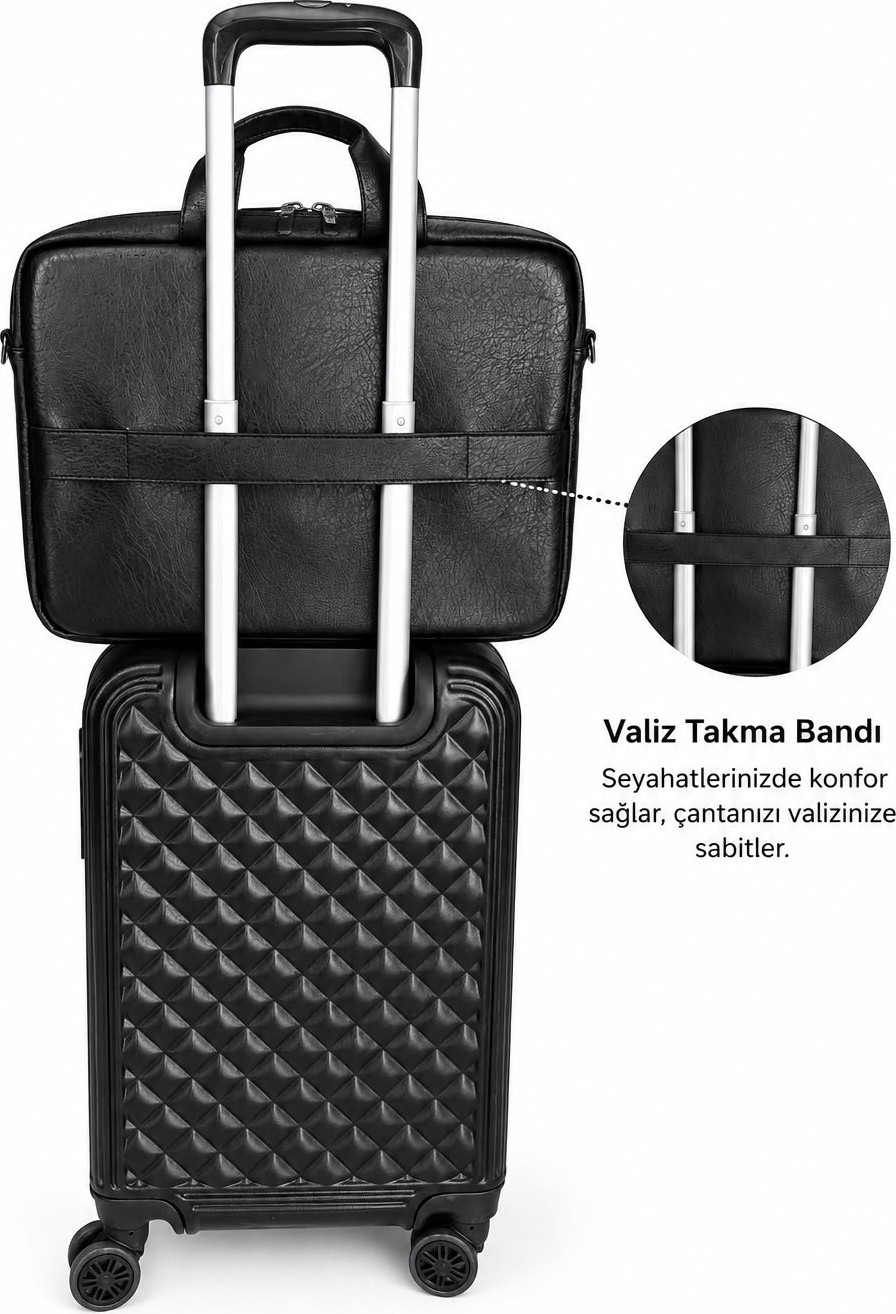 Başkent Çanta Laptop Çantası Deri Evrak Bölmeli 17.3 inç Büyük Boy Ayarlanabilir Omuz Askılı Şık ve Hafif Günlük Kullanıma 8683255014200 görsel 6