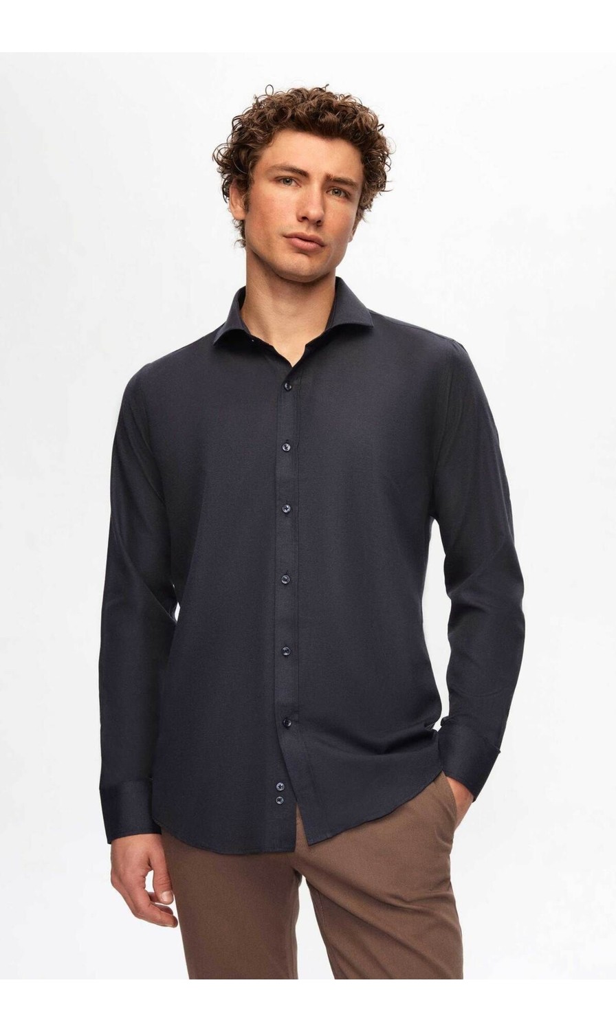 D'S Damat Ds Damat Slim Fit Acı Kahve Klasik Kravatlık Uzun Kol Kolay Ütülenebilir Gömlek 2HF02ORT5185 görsel 7