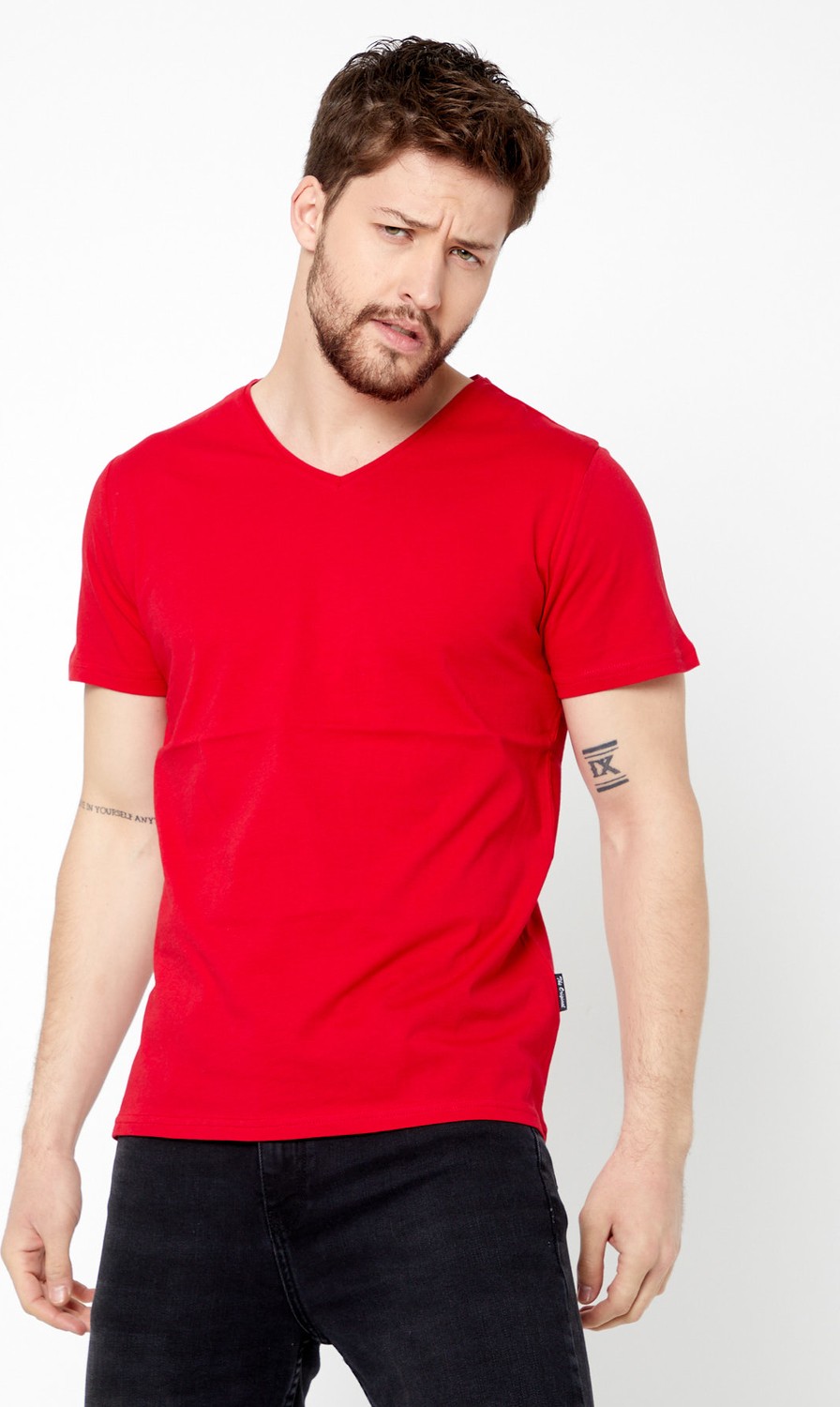 Mmetalic Metalıc Erkek Haki Pamuklu Kısa Kollu V Yaka T-Shirt