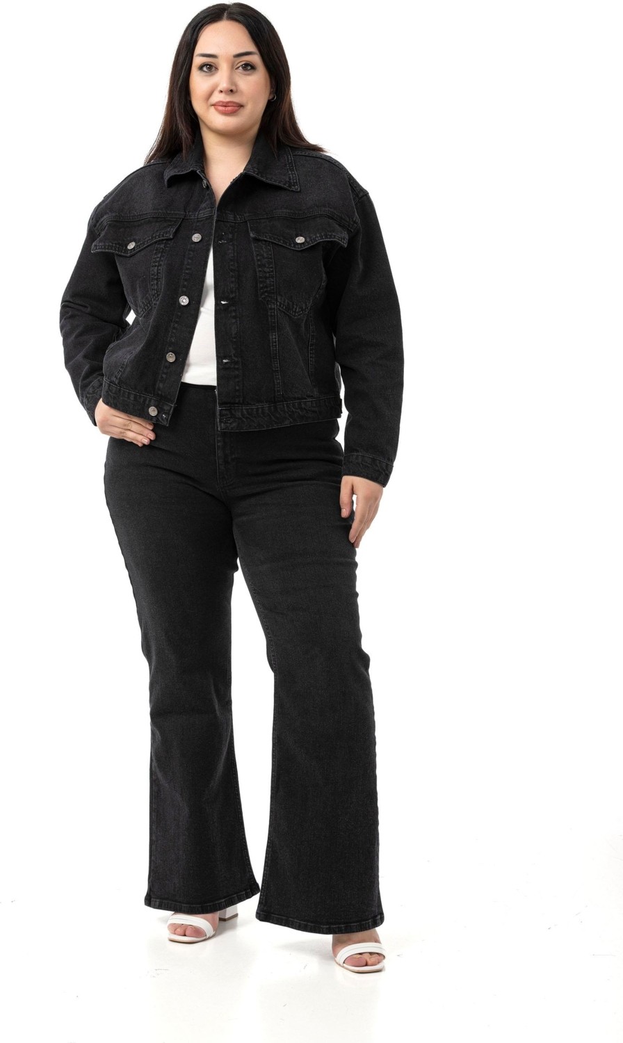 Disentis Modest Büyük Beden Göğüsten Çift Cepli Kısa Mavi Denim Ceket