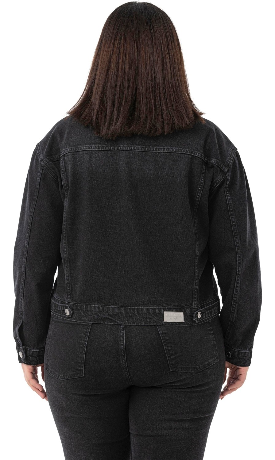 Disentis Modest Büyük Beden Göğüsten Çift Cepli Kısa Mavi Denim Ceket görsel 3