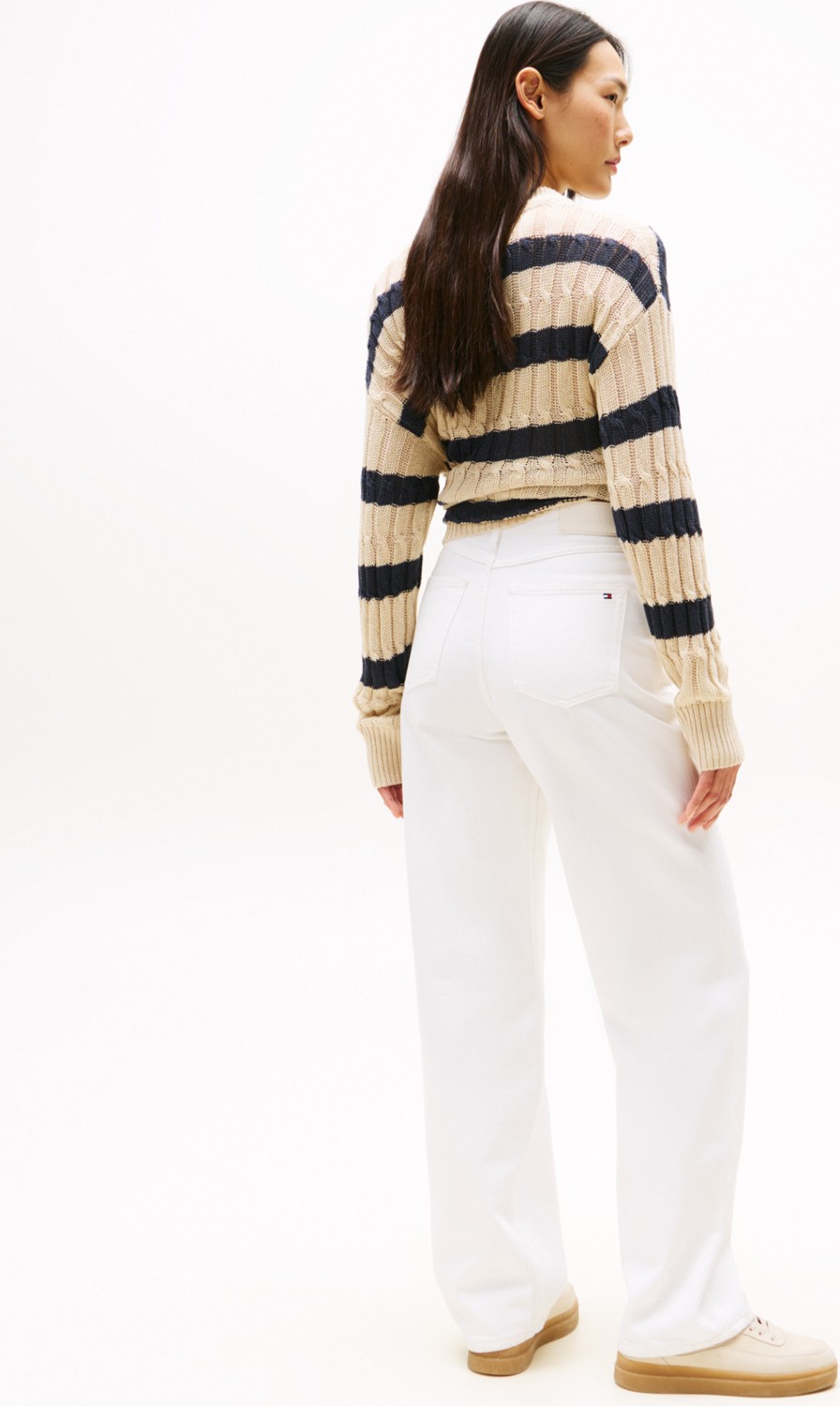 Tommy Hilfiger Yüksek Bel Dar Paça Straight Beyaz Kadın Denim Pantolon WW0WW45677YBR görsel 4